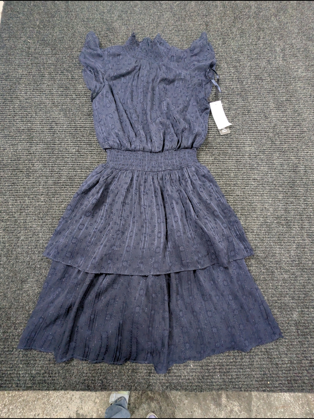 BCX Navy Tiered Smocked Midi Dress